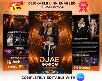 Editable DJ Musician Rap Artist EPK Template: Canva Electronic Press Kit (4 Page)