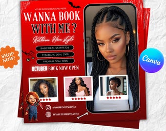 October Beauty Booking Flyer: Halloween Hair, Lashes, Nails (DIY Canva)