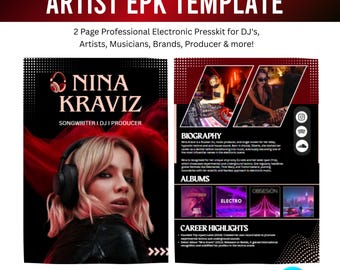 Editable Musician EPK Template: DJ, Artist Electronic Press Kit (Canva)