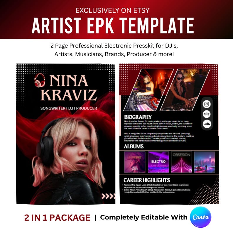 Editable Musician EPK Template: DJ, Artist Electronic Press Kit (canva ...