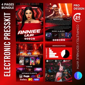 Editable DJ Musician Rap EPK Template: Canva Electronic Press Kit  (4 Page)