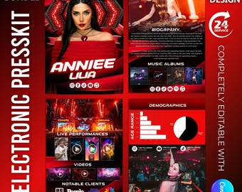 Editable DJ Musician Rap EPK Template: Canva Electronic Press Kit  (4 Page)