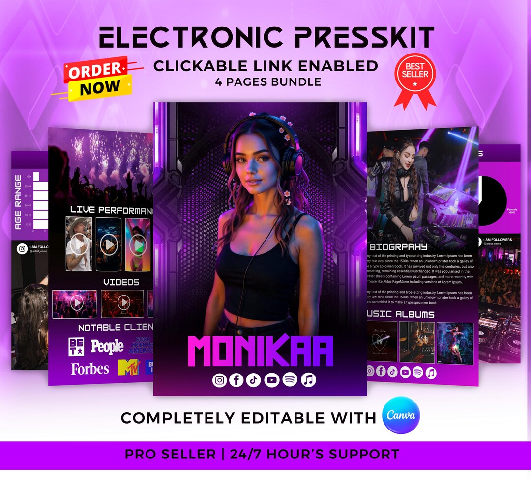 Editable DJ Rap Musician EPK Template: Canva Electronic Press Kit (4 ...