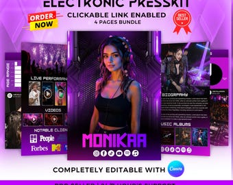 Editable DJ Rap Musician EPK Template: Canva Electronic Press Kit (4 Page)