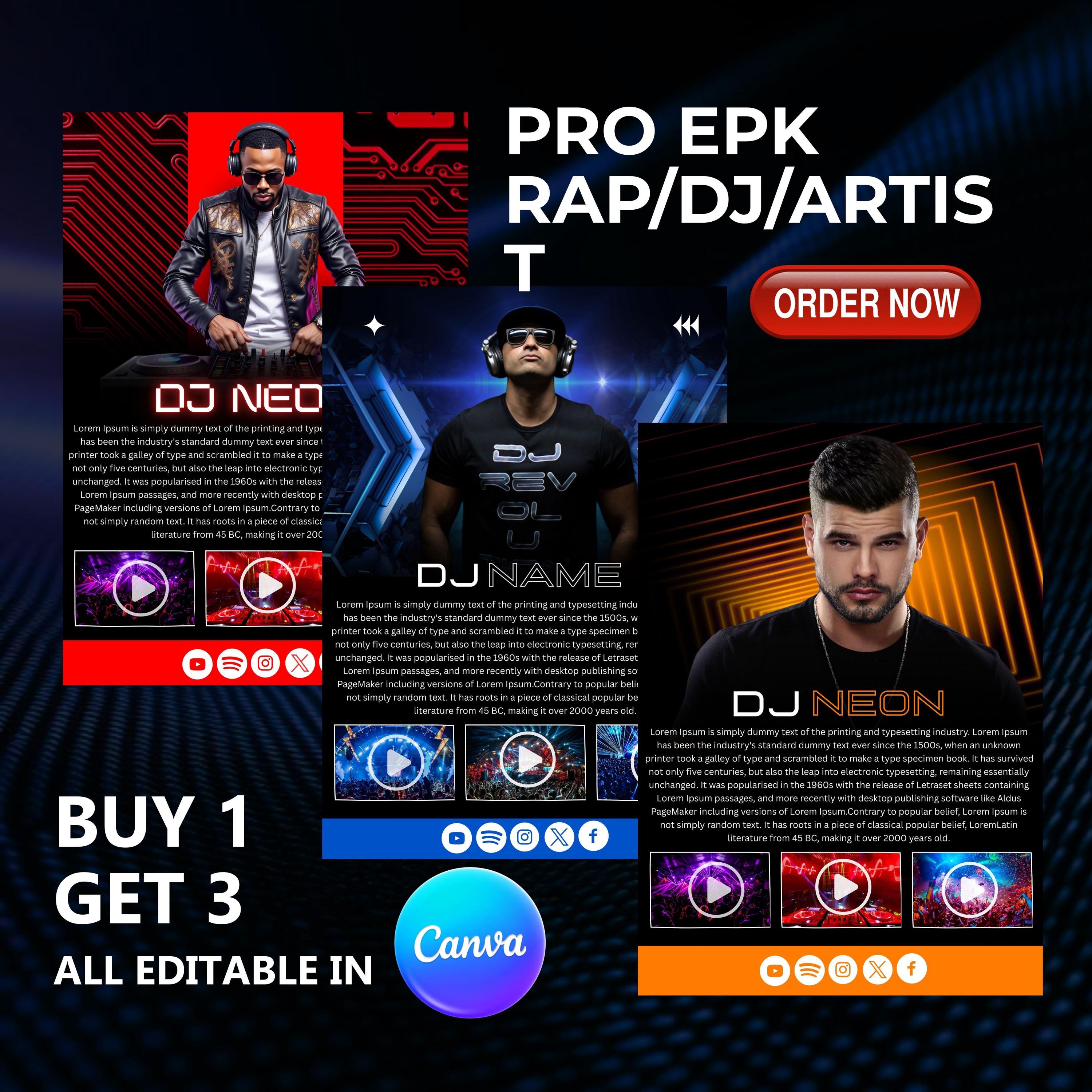 Editable DJ Musician EPK Template: 3-page Canva Design (digital ...