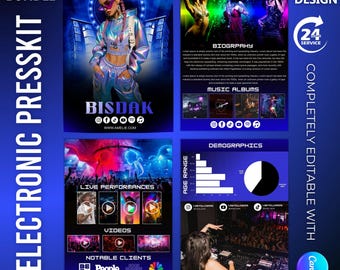 Editable DJ Rap Musician EPK Template: Canva Electronic Press Kit (4 Page)