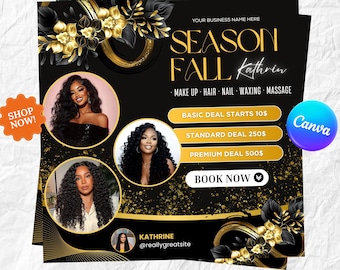 Fall Season Booking Flyer: Lash, Hair, Nails, MUA - Canva Template (Digital Download)