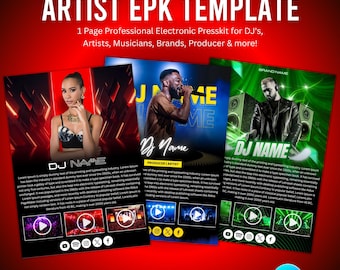 DJ Musician EPK Canva Template: Editable Electronic Press Kit (3 Page)