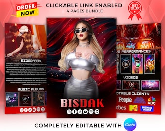 Editable DJ Artist Rap Musician EPK Template: Canva Electronic Press Kit (4 Page)