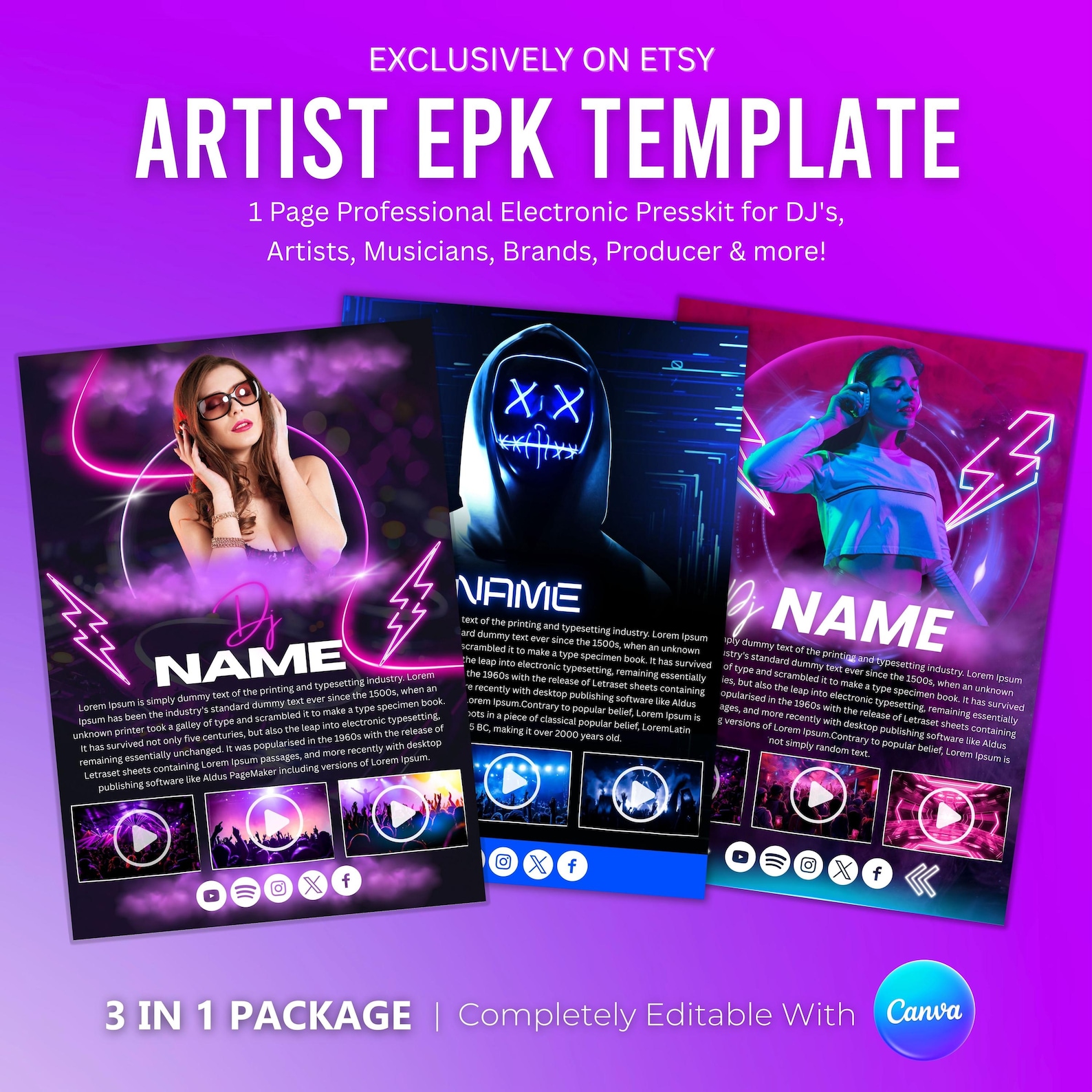 DJ Musician EPK Canva Template: 3-page Electronic Press Kit (digital ...