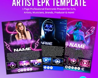 DJ Musician EPK Canva Template: 3-Page Electronic Press Kit (Digital)