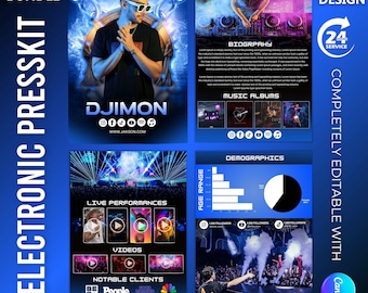 Editable DJ Musician Rap Artist EPK Template: Canva Electronic Press Kit (4 Page)
