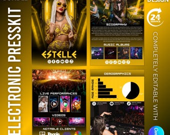Editable DJ Rap Musician EPK Template: Canva Electronic Press Kit (4 Page)