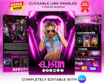 Editable DJ Rap Musician EPK Template: Canva Electronic Press Kit (4 Page)