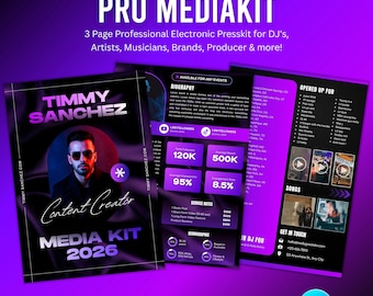 Editable Canva Media Kit Template for DJs, Musicians, Rappers (3 Pages)