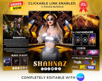 Editable DJ Artist Rap Musician EPK Template: Canva Electronic Press Kit (4 Page)