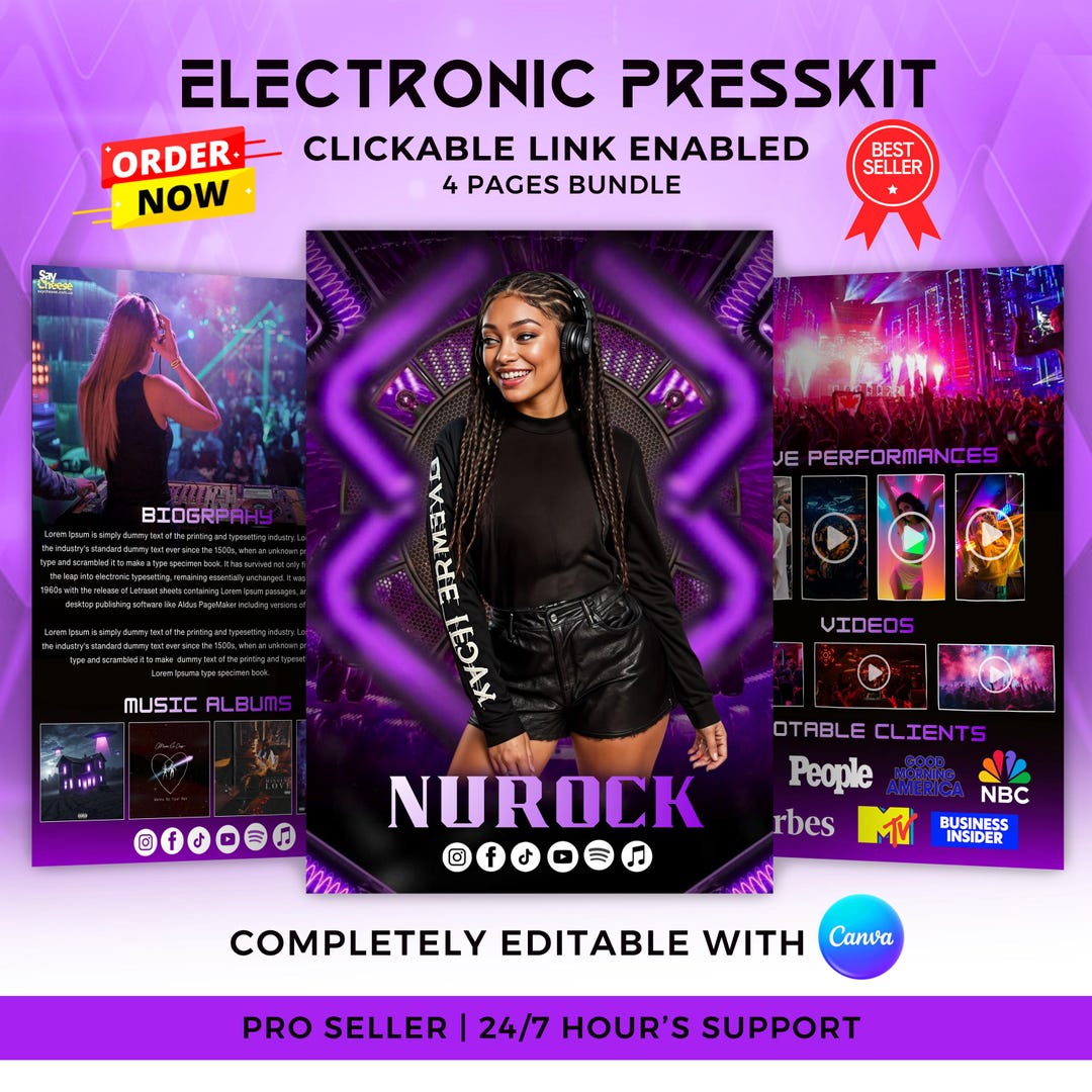 Editable DJ Artist Rap Musician EPK Template: Canva Electronic Press ...