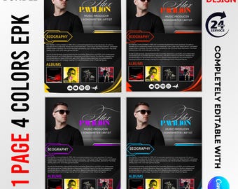 Editable Musician Electronic Press Kit: EPK Canva Template (4 Colors)