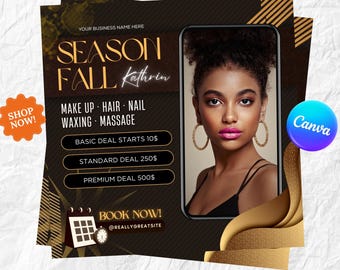 Halloween Booking Flyer: Lash, Hair, Nails MUA Canva Template (Digital)