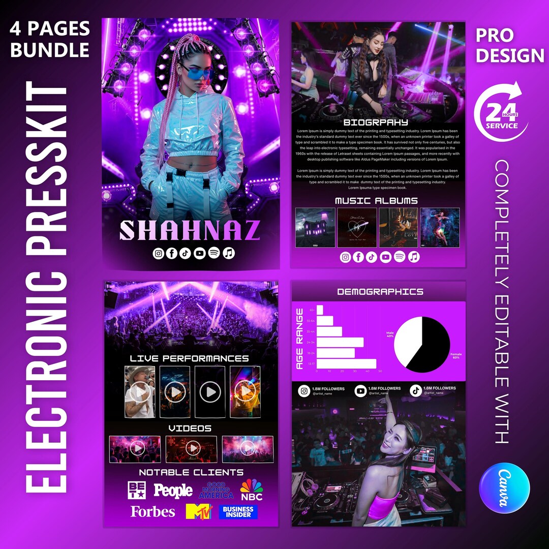 Editable DJ Musician Rap EPK Template: Canva Electronic Press Kit (4 ...