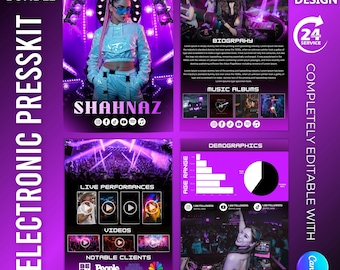 Editable DJ Musician Rap EPK Template: Canva Electronic Press Kit (4 Page)