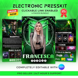 Editable DJ Musician Rap EPK Template: Canva Electronic Press Kit (4 Page)