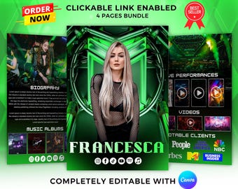 Editable DJ Musician Rap EPK Template: Canva Electronic Press Kit (4 Page)