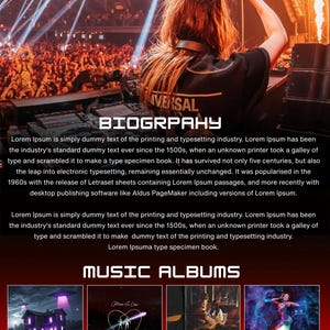 May include: Image of a DJ at a concert with a crowd. The image includes the text "UNIVERSAL" and "BIOGRAPHY". Below are album covers and social media icons.