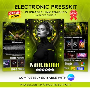 Editable DJ Musician Rap EPK Template: Canva Electronic Press Kit (4 Page)