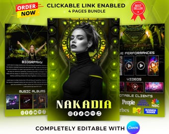 Editable DJ Musician Rap EPK Template: Canva Electronic Press Kit (4 Page)