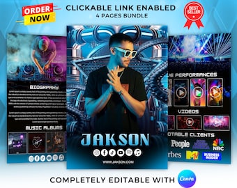 Editable DJ Rap Musician EPK Template: Canva Electronic Press Kit (4 Page)