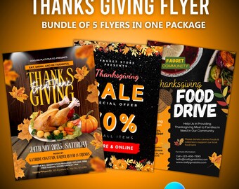 Thanksgiving Dinner Party Flyer: Autumn Harvest Festival (Canva Template)