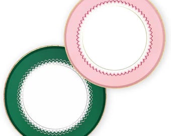 Assiettes de fête de Noël Coquette - Grandes assiettes en carton roses et vertes - Décoration esthétique pour fêtes de Noël Coquette