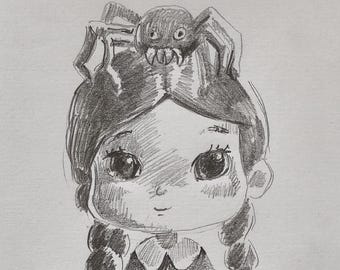 Dibujo original a lápiz: "Miércoles", grafito en blanco y negro.