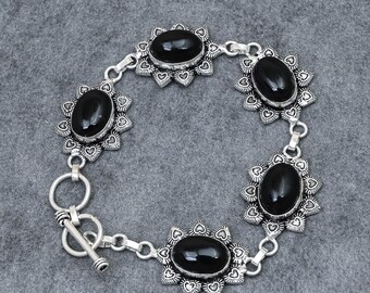 Black Onyx Bracelet in German Silver | Handcrafted Bracelet for Women | Elegant Boho Fashion Jewelry | Jewelry for her