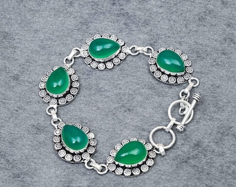 Armband aus grünem Onyx | handgefertigter Schmuck | handgefertigtes Armband | Edelsteinarmband | Geschenk für sie | Weihnachtsgeschenk |