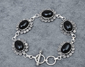 Black Onyx Bracelet in German Silver | Handcrafted Bracelet for Women | Elegant Boho Fashion Jewelry | Jewelry for her