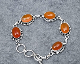 Ovales Armband aus natürlichem rotem Onyx in Neusilber, handgefertigtes Statement-Armband, zartes Boho-Schmuckstück – das perfekte Geschenk für Sie
