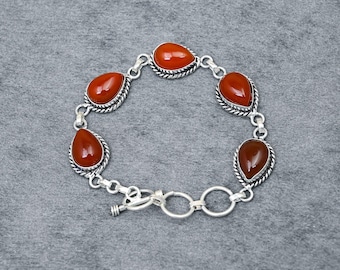 Birnenförmiges Armband aus natürlichem rotem Onyx in Neusilber, handgefertigtes Statement-Armband, zartes Boho-Schmuckgeschenk für Sie