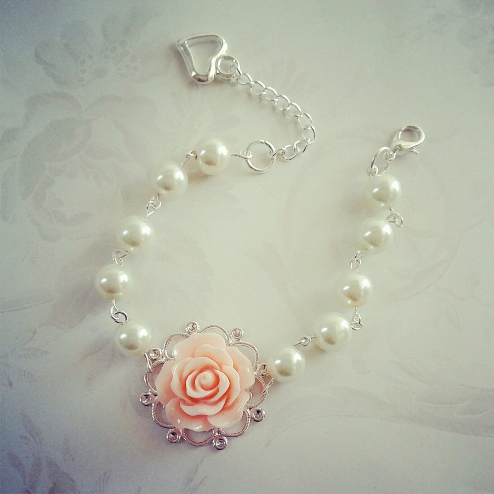 Peach Ivory Bracelet Flower Bracelet Peach Ivory Pearls Etsy