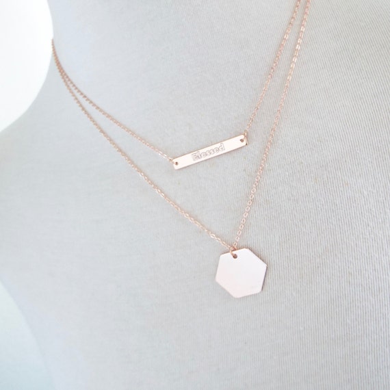 Custom Personalised Engraved Jewellery Bar Necklace Rose Gold Silver