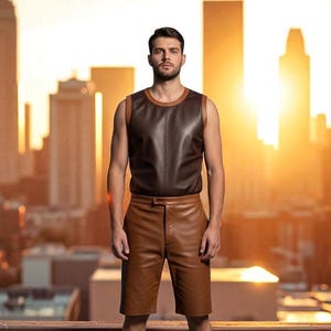 Handmade Leather Top & Shorts Set: Custom Fit Men&#39;s Summer Outfit