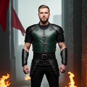 Handmade Green Leather Warrior Armor Set: Medieval LARP Cosplay Costume