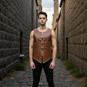 Handmade Brown Leather Medieval Vest: Renaissance Cosplay Armor