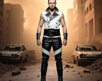 Handmade Leather Biker Outfit: Gothic Steampunk Cosplay Vest and Pants