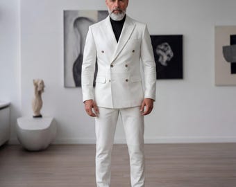Weißer Zweireiher: Slim Fit Hochzeits-Smoking