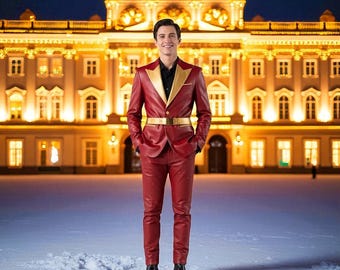 Red and Gold Leather Suit: Custom Tailored Gothic Renaissance Outfit