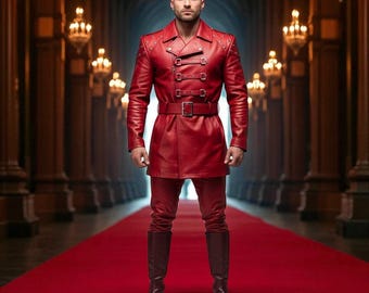 Handmade Red Leather Warrior Outfit: Gothic Cosplay Costume
