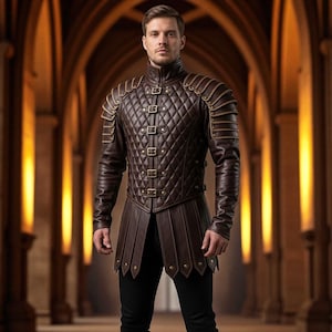 Handmade Brown Leather Medieval Armor Coat: Renaissance LARP Cosplay