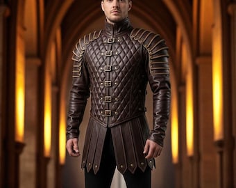 Handmade Brown Leather Medieval Armor Coat: Renaissance LARP Cosplay